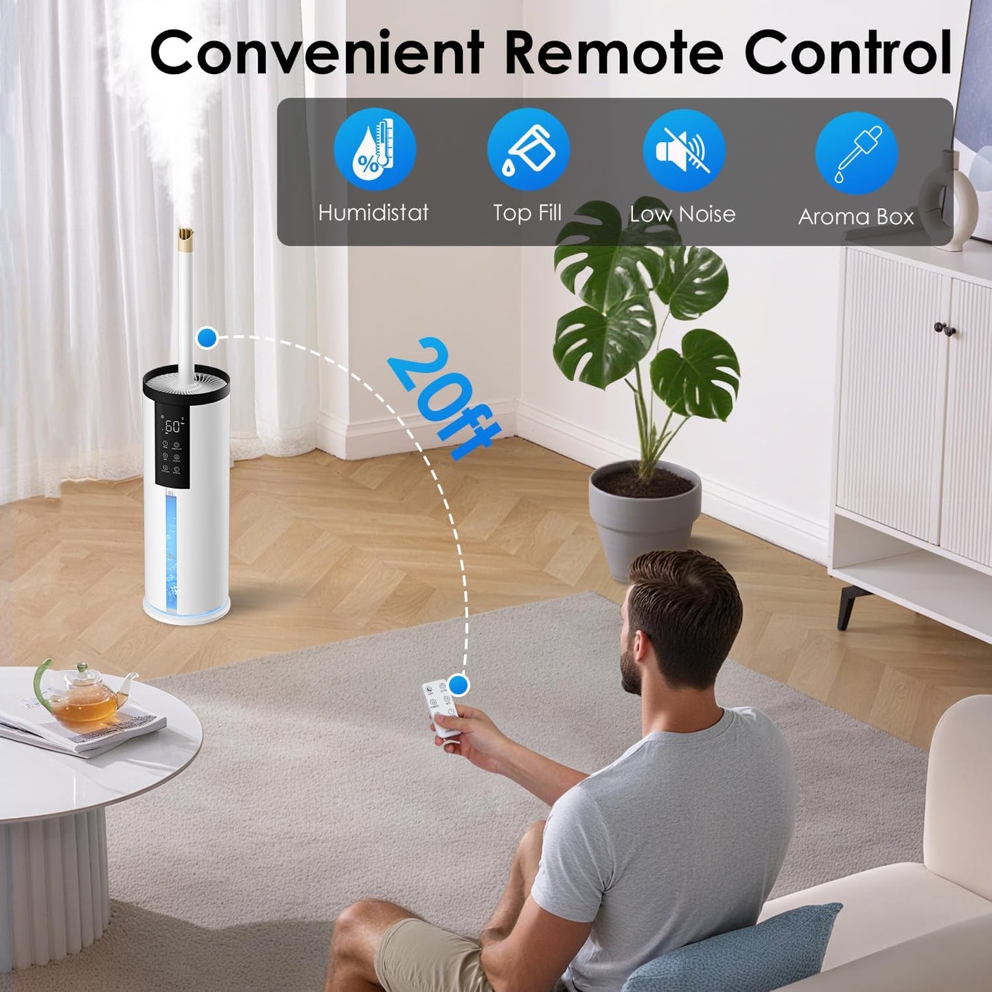 Humidifiers for Large Room 550 Ft² -  8L Cool Mist Humidifier for Bedroom Home Plants Baby, Top Fill, 120H Runtime, 4 Mist Spray Levels, 7-Color Light, 35Db Quiet Humidifier