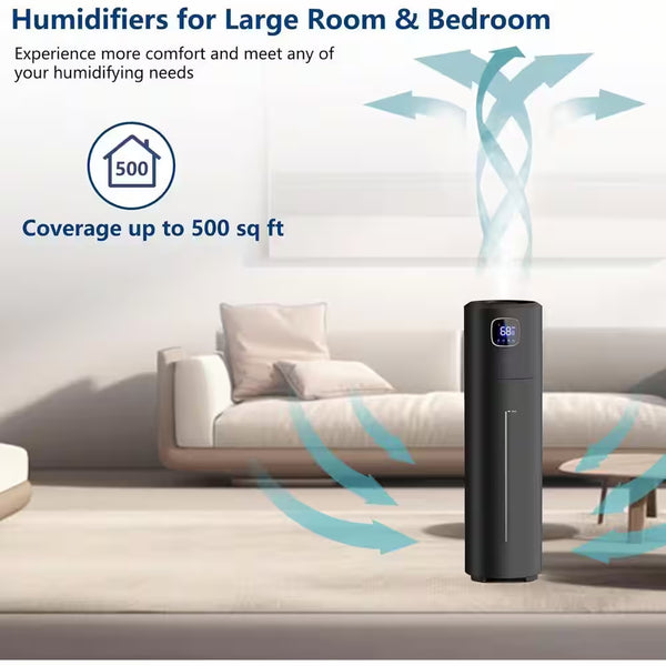 2.5 Gallon Ultrasonic Cool Mist Humidifier-Large Room Tower Air Humidifier, Quiet Operation and Adjustable Mist (Black)