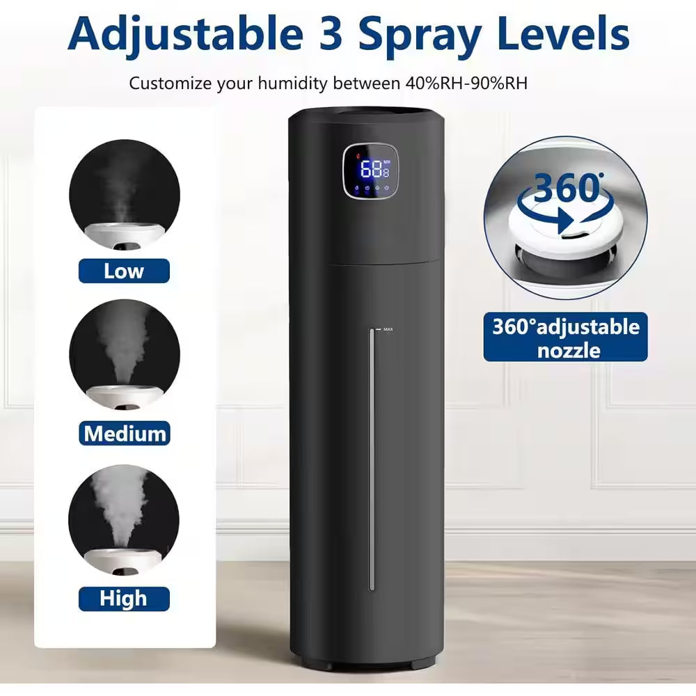 2.5 Gallon Ultrasonic Cool Mist Humidifier-Large Room Tower Air Humidifier, Quiet Operation and Adjustable Mist (Black)