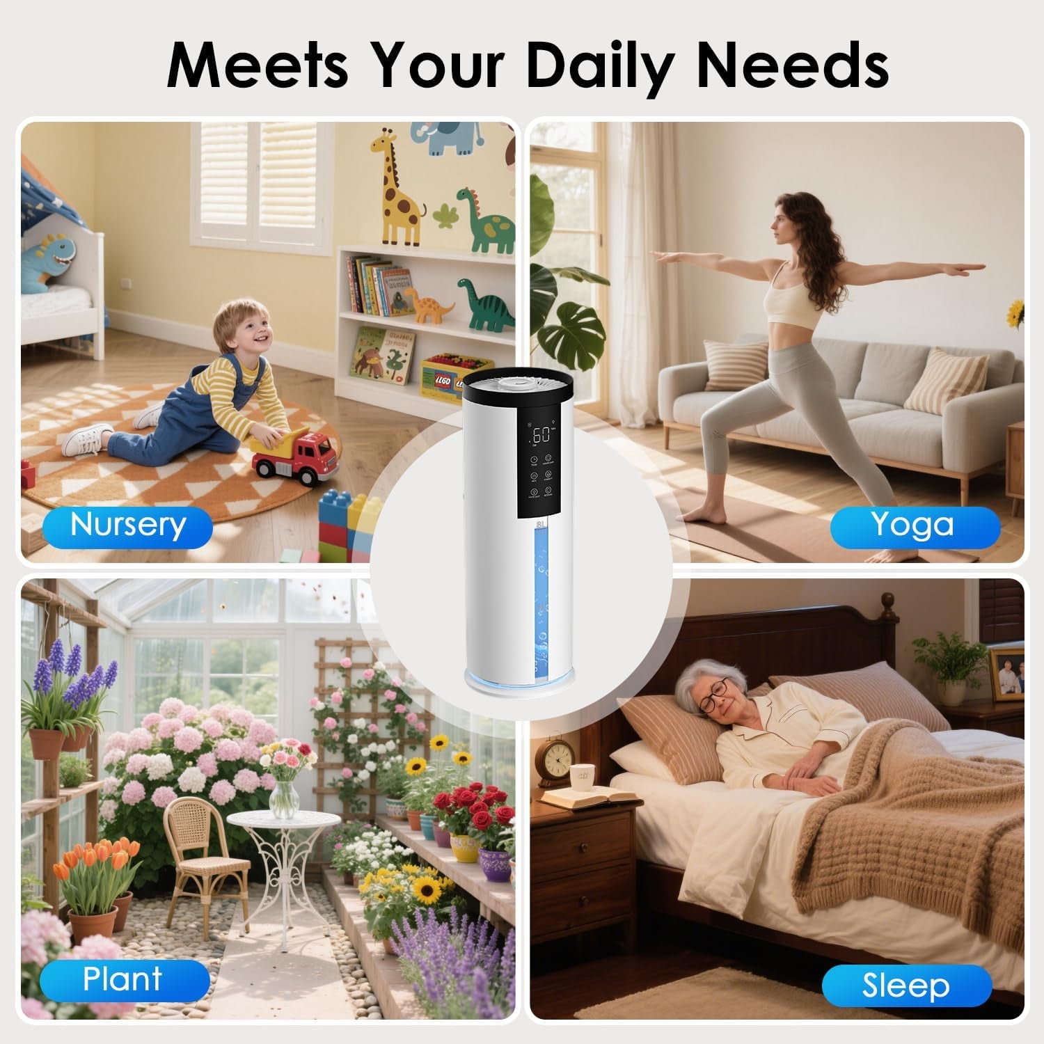 Humidifiers for Large Room 550 Ft² -  8L Cool Mist Humidifier for Bedroom Home Plants Baby, Top Fill, 120H Runtime, 4 Mist Spray Levels, 7-Color Light, 35Db Quiet Humidifier