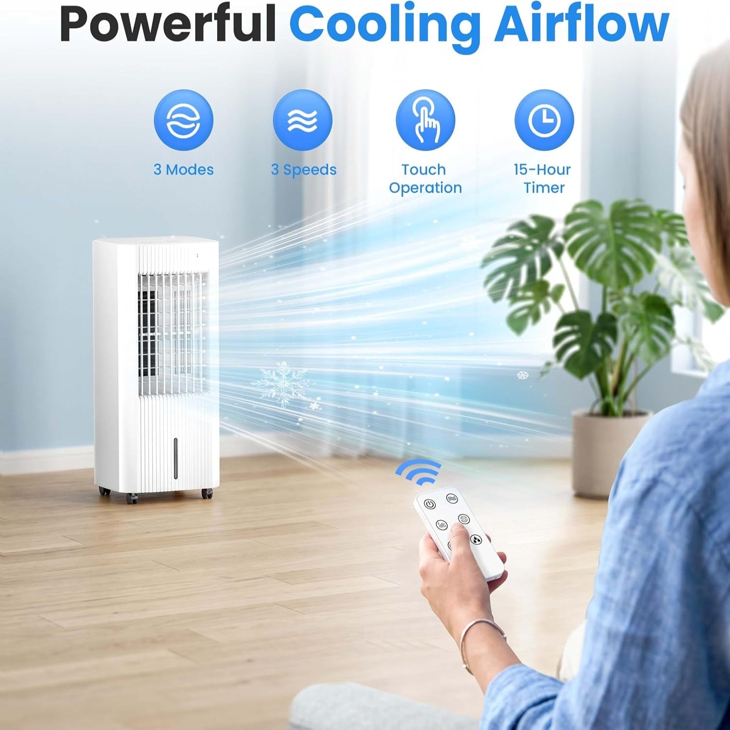 Evaporative Air Cooler, 3-In-1 Portable Air Conditioners with Remote, 3 Modes & 3 Speeds, Portable Swamp Cooler with Rapid Cooling, 15H Timer, Air Cooler Fan for Bedroom Office