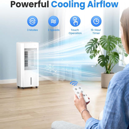 Evaporative Air Cooler, 3-In-1 Portable Air Conditioners with Remote, 3 Modes & 3 Speeds, Portable Swamp Cooler with Rapid Cooling, 15H Timer, Air Cooler Fan for Bedroom Office
