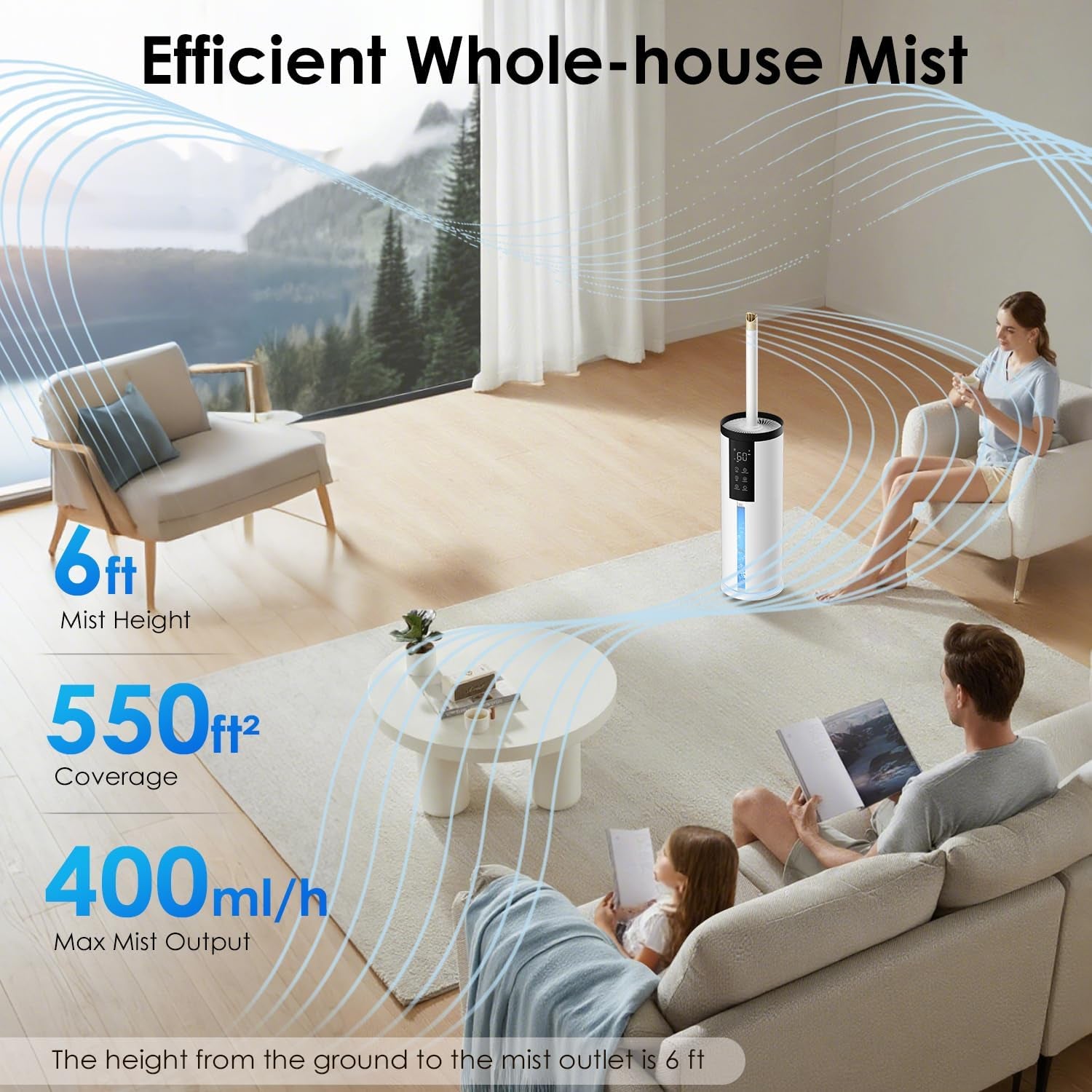 Humidifiers for Large Room 550 Ft² -  8L Cool Mist Humidifier for Bedroom Home Plants Baby, Top Fill, 120H Runtime, 4 Mist Spray Levels, 7-Color Light, 35Db Quiet Humidifier