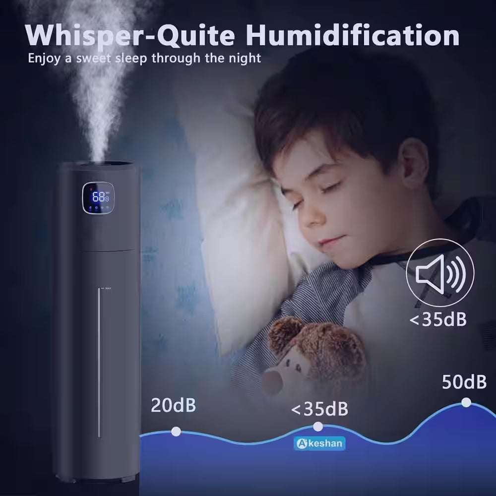 2.5 Gallon Ultrasonic Cool Mist Humidifier-Large Room Tower Air Humidifier, Quiet Operation and Adjustable Mist (Black)