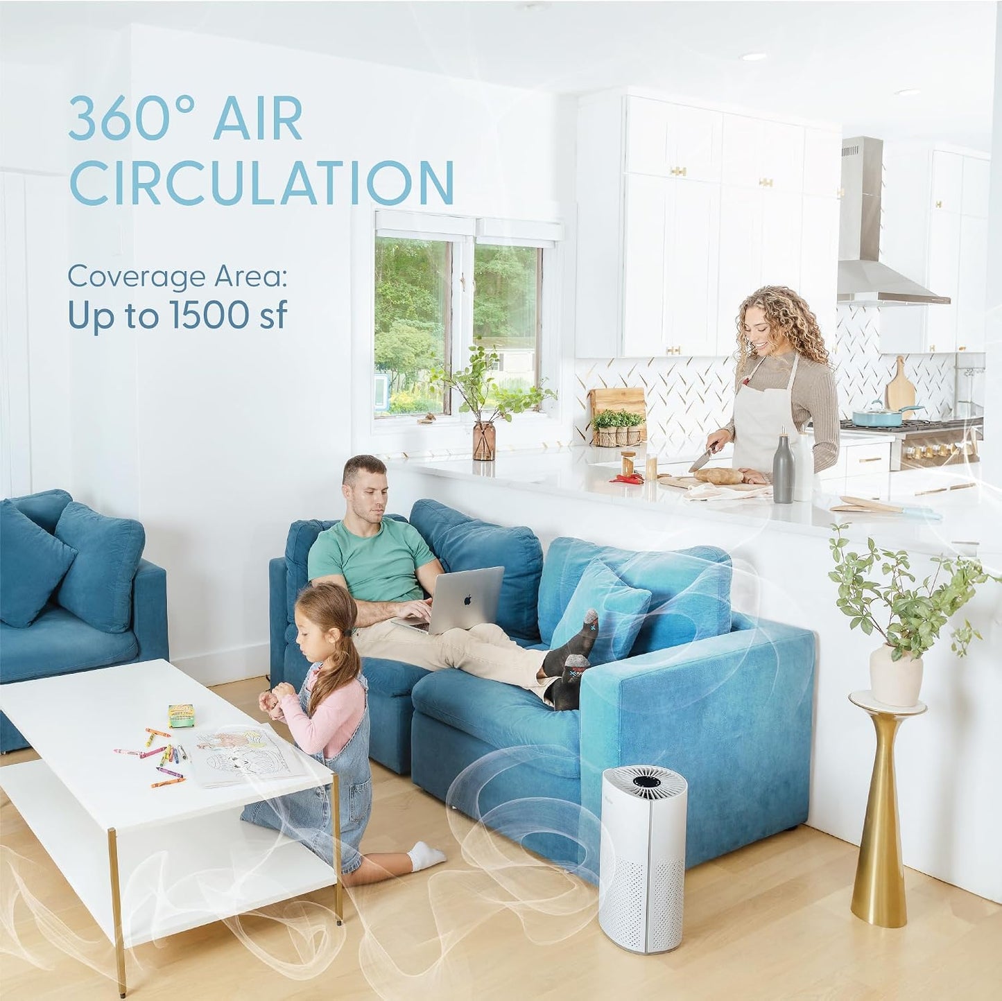 Air Purifiers for Home Bedroom Large Room up to 1500 Ft² - Smart Wifi & Voice Control True HEPA Air Purifier for Home Smoke, Dust, Pet Dander, Pollen, Sleep Mode Air Quality Light - Kery Plu