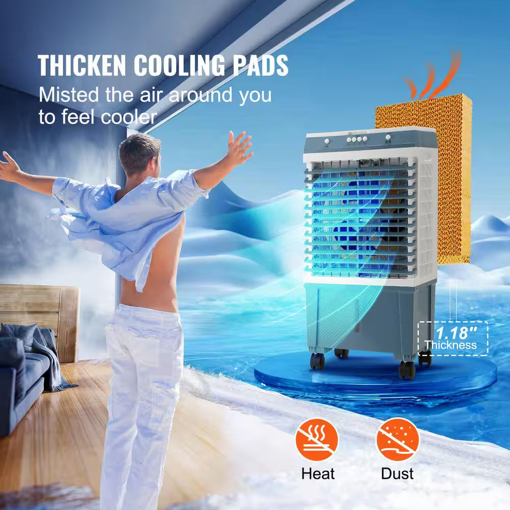 Evaporative Cooler 3 Speeds 1400 CFM Air Cooler 84° Oscillating Swamp Cooler, 5 Gal. Portable Air Cooler for 550 Sq. Ft.