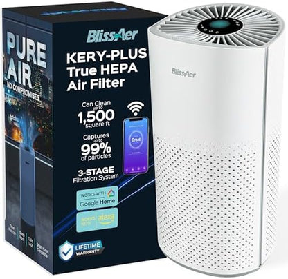 Air Purifiers for Home Bedroom Large Room up to 1500 Ft² - Smart Wifi & Voice Control True HEPA Air Purifier for Home Smoke, Dust, Pet Dander, Pollen, Sleep Mode Air Quality Light - Kery Plu