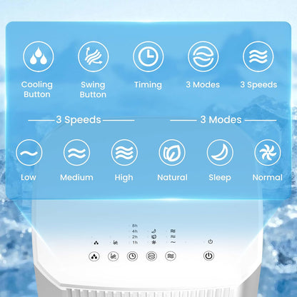 Evaporative Air Cooler, 3-In-1 Portable Air Conditioners with Remote, 3 Modes & 3 Speeds, Portable Swamp Cooler with Rapid Cooling, 15H Timer, Air Cooler Fan for Bedroom Office