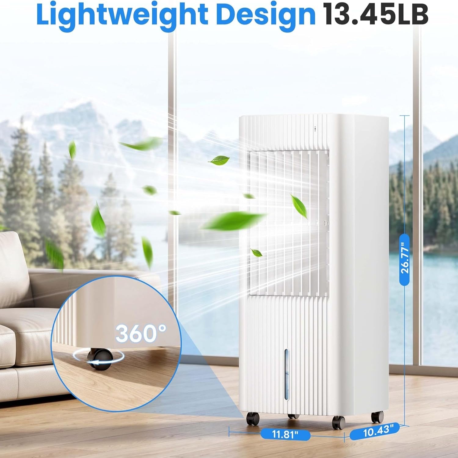 Evaporative Air Cooler, 3-In-1 Portable Air Conditioners with Remote, 3 Modes & 3 Speeds, Portable Swamp Cooler with Rapid Cooling, 15H Timer, Air Cooler Fan for Bedroom Office