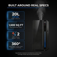 Humidifier Large Room, Large Humidifiers for Home, Whole House | Cool & Warm Mist, 5.3Gal/20L Capacity, Cover 1500 Sq Ft, Auto Humidity Control, for Whole Home Bedroom Plants Office, Black — Results & Stats