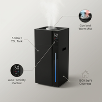 Humidifier Large Room, Large Humidifiers for Home, Whole House | Cool & Warm Mist, 5.3Gal/20L Capacity, Cover 1500 Sq Ft, Auto Humidity Control, for Whole Home Bedroom Plants Office, Black — infographic