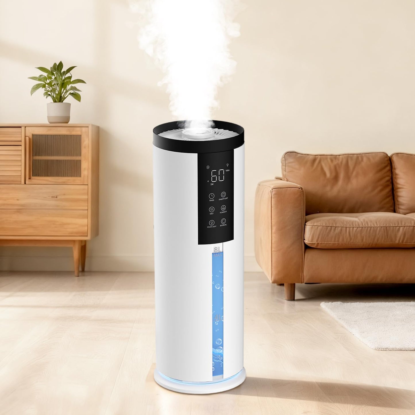 Humidifiers for Large Room 550 Ft² -  8L Cool Mist Humidifier for Bedroom Home Plants Baby, Top Fill, 120H Runtime, 4 Mist Spray Levels, 7-Color Light, 35Db Quiet Humidifier