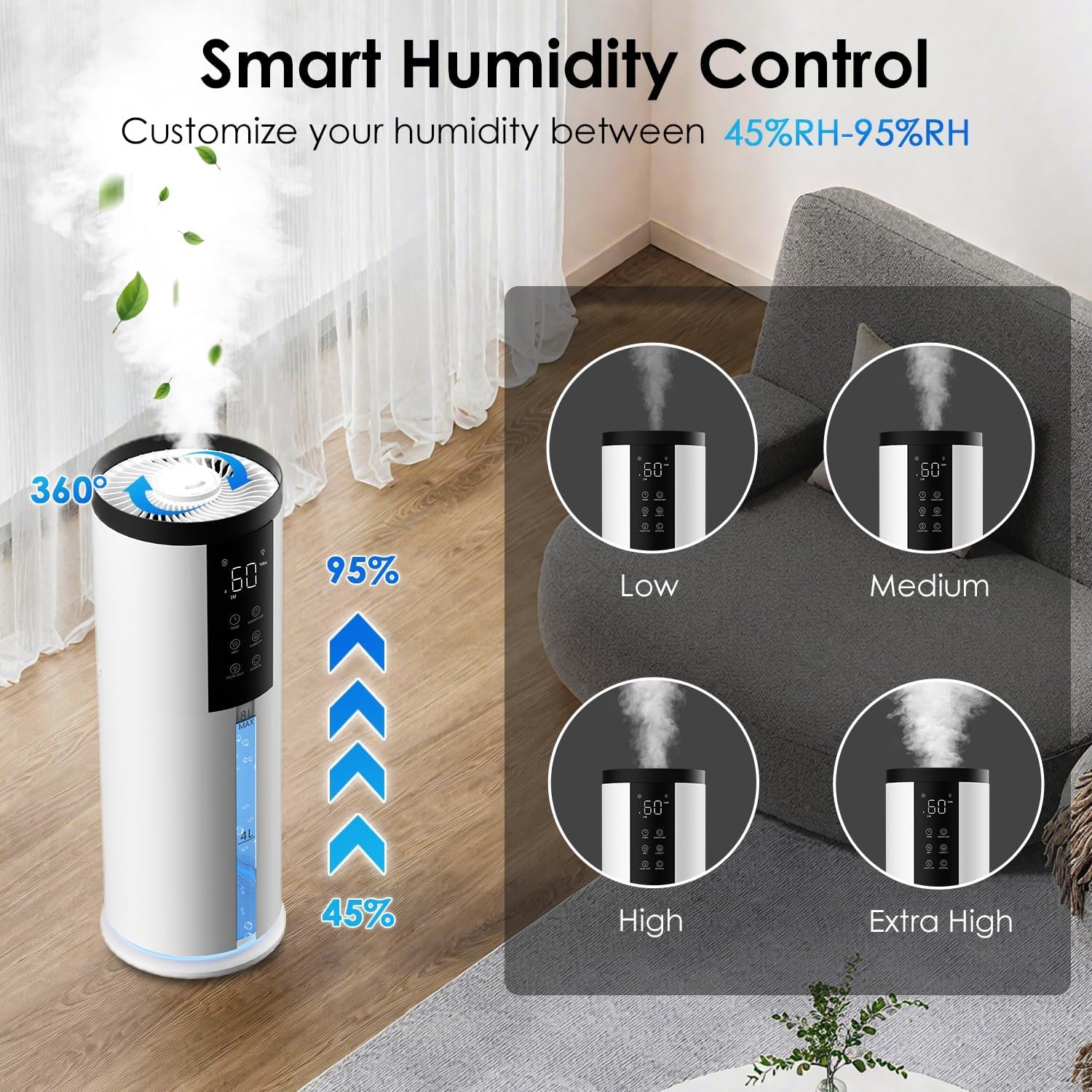 Humidifiers for Large Room 550 Ft² -  8L Cool Mist Humidifier for Bedroom Home Plants Baby, Top Fill, 120H Runtime, 4 Mist Spray Levels, 7-Color Light, 35Db Quiet Humidifier